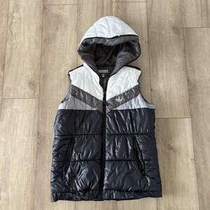 Adidas Gilet Small S Black Gray White Puffer Vest Hooded Zip Up Trefoil
